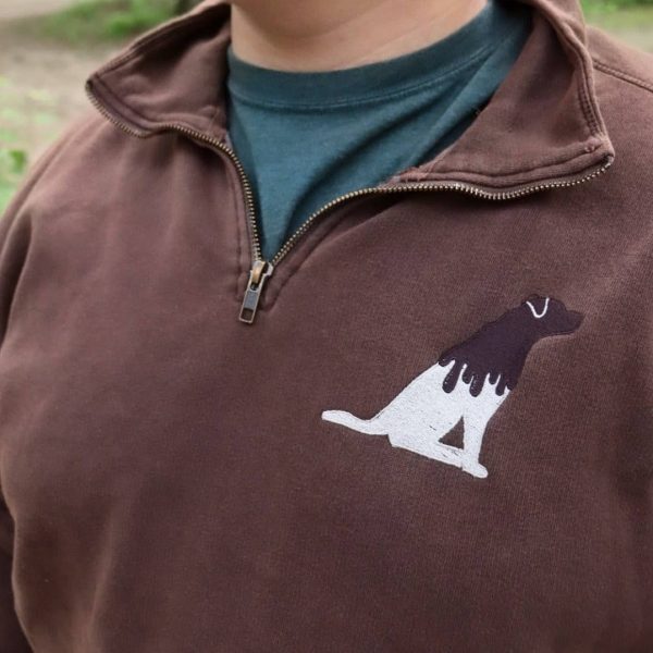 1/4 Zip Embroidered Dipped Dog - Coffee